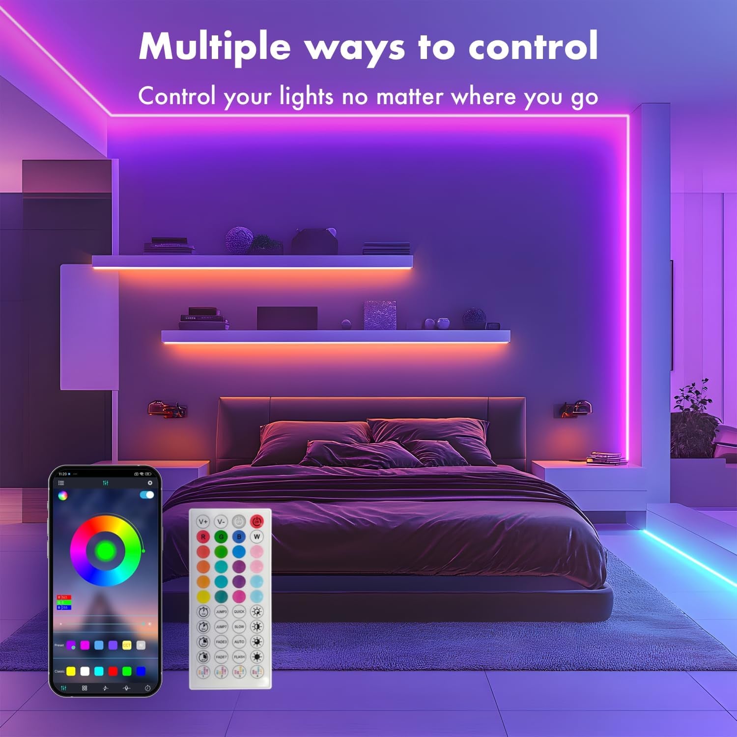 Neon Rope Lights, 20FT RGB Led Strip Lights, Waterproof IP67, DIY Design, Music Sync, 44 Keys Remote Control, Multiple Modes,For Living Room, Bedroom, Holiday Decoration