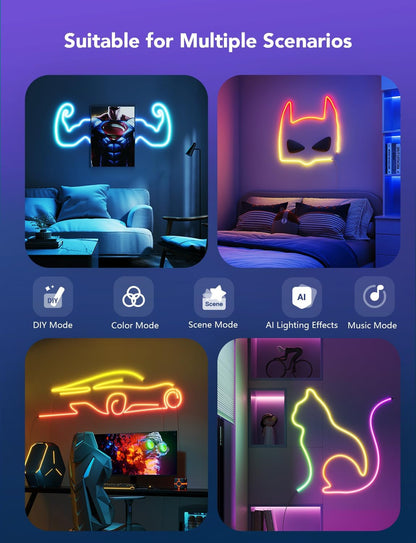 RGBIC Neon Lights, LED Smart Neon Rope Light 2 Works with Matter, Alexa, Google Assistant, Custom DIY Neon Strip Lights for Bedroom and Christmas Decor, Softer Material, 16.4Ft, White