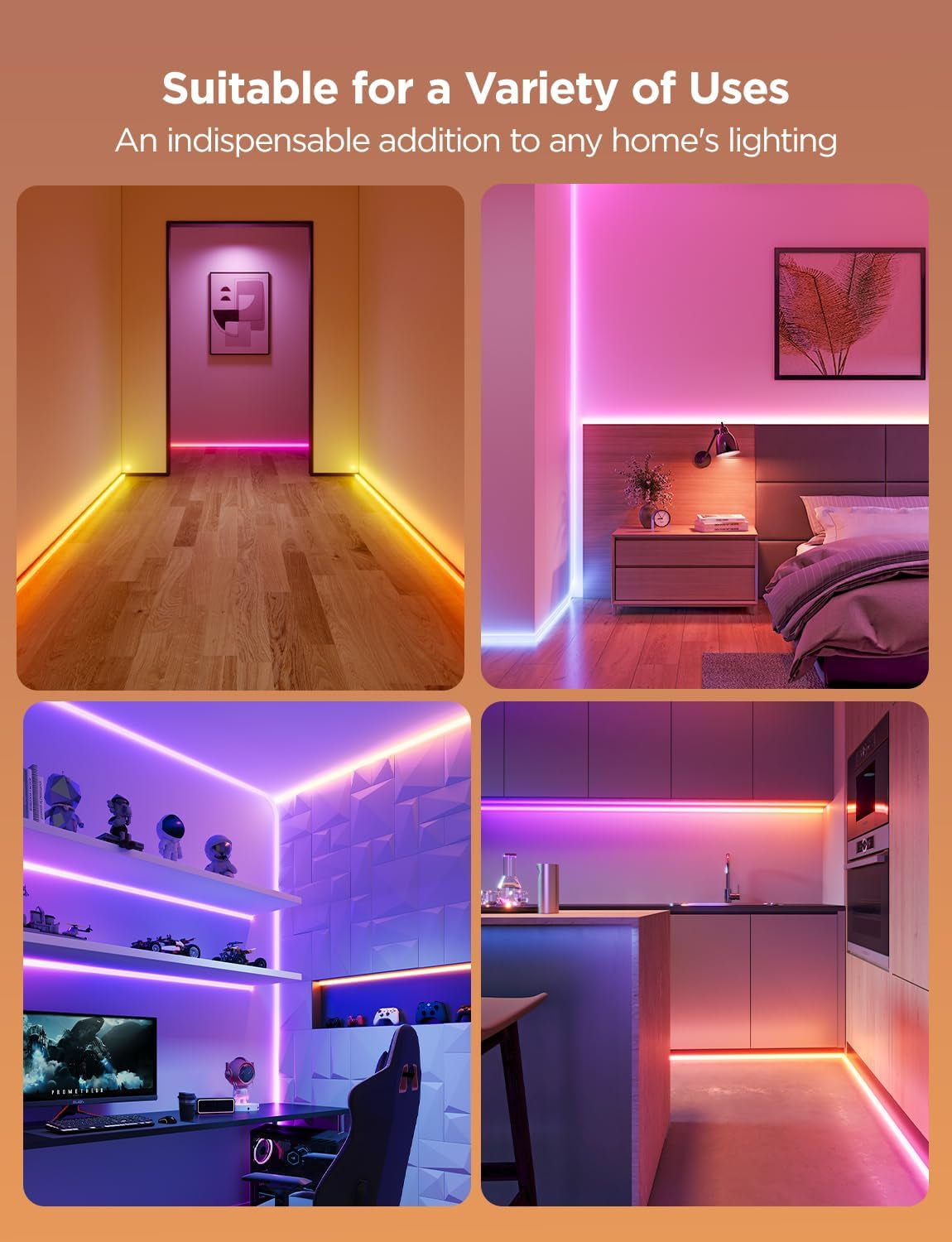 Neon Rope Light for Wall Lining, LED Rope Lights Work with Matter, Google Assistant, Alexa, 9.8Ft RGBIC Strip Lights with Smart App Control and Music Sync for Living Room, Bedroom, Wall Corners