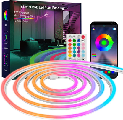 Neon Rope Lights, 20FT RGB Led Strip Lights, Waterproof IP67, DIY Design, Music Sync, 44 Keys Remote Control, Multiple Modes,For Living Room, Bedroom, Holiday Decoration